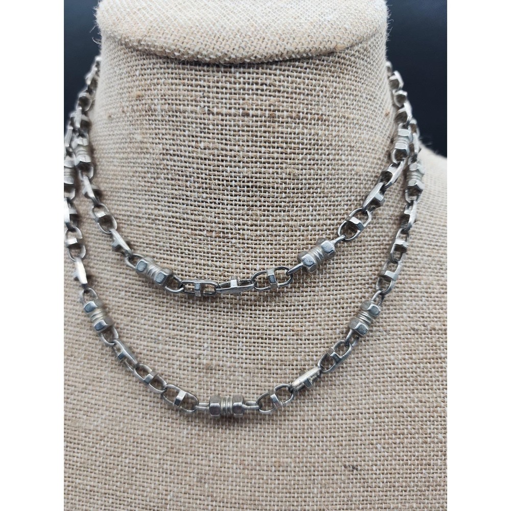 Vintage Necklace Industrial Grunge Hardware Link Silver Tone Chunky Punk